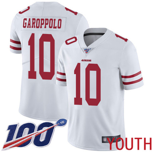 San Francisco 49ers Limited White Youth #10 Jimmy Garoppolo Road NFL Jersey 100th Season Vapor Untouchable